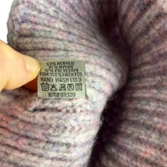 C.C Winter Soft Knit Hat Womens OS Light Purple Pink Beanie Faux Fur Pom Pom - Picture 4 of 6